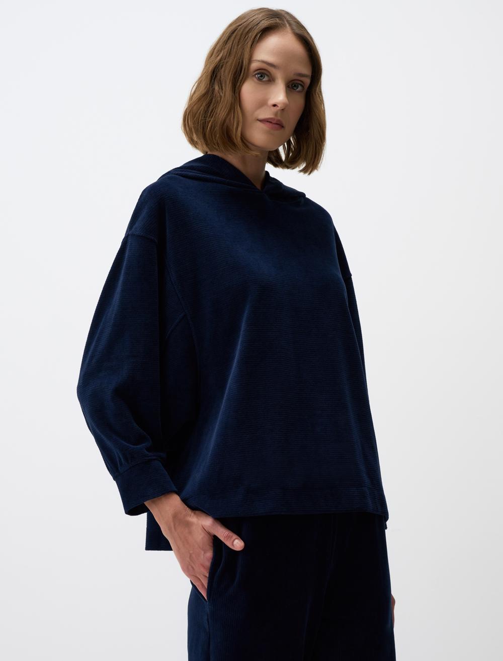 Loose Fit Hood Long-Sleeve Sweatshirt - Dark Blue - 4WW361243494