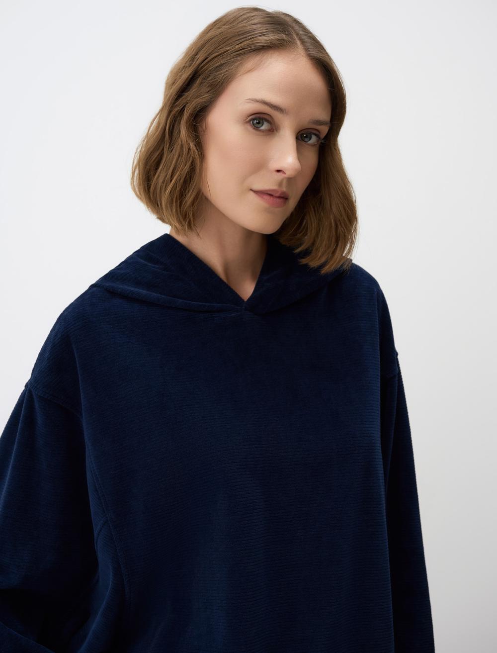 Loose Fit Hood Long-Sleeve Sweatshirt - Dark Blue - 4WW361243494