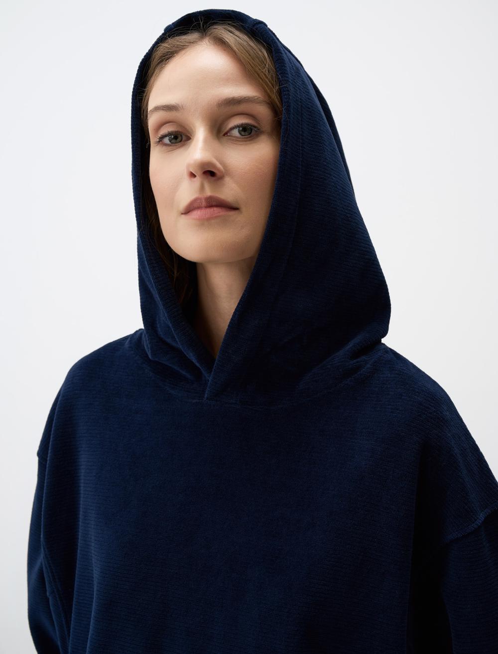 Loose Fit Hood Long-Sleeve Sweatshirt - Dark Blue - 4WW361243494