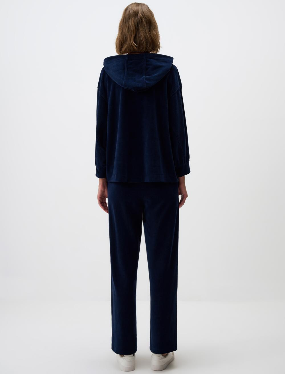 Loose Fit Hood Long-Sleeve Sweatshirt - Dark Blue - 4WW361243494