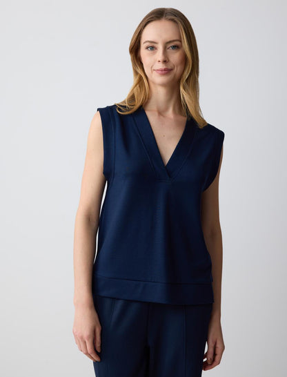 Straight Cut V Neck Sleeveless Knitted Sweatshirt