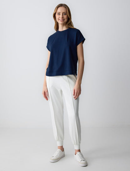 Straight Cut Short Sleeve Crew Neck Knitted Sweatshirt