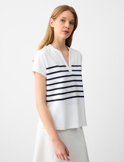 Line Patterned V-Neck Sleeveless Knitted Sweatshirt