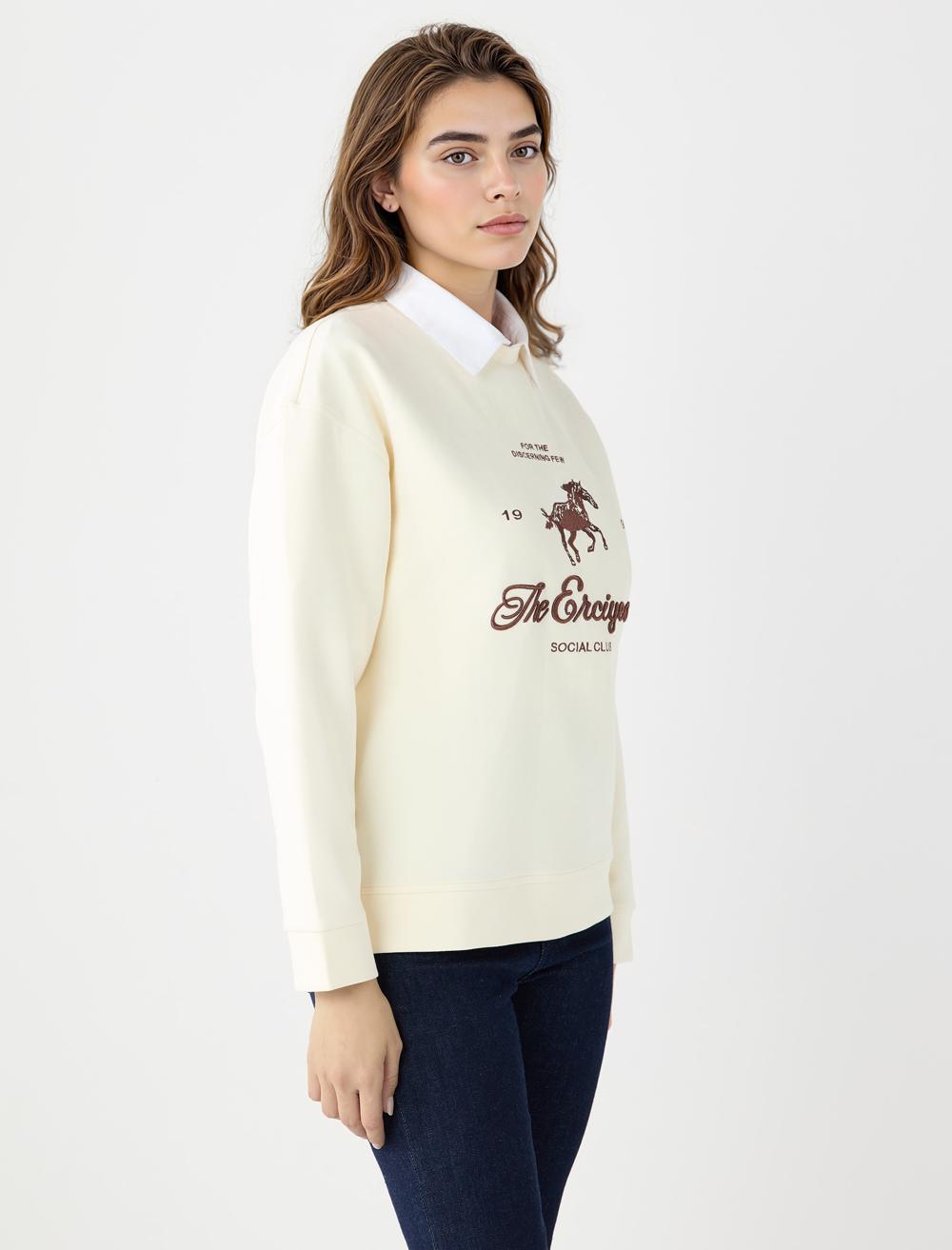 Crew Neck Long-Sleeve Sweatshirt - Ecru - 5WW235767114