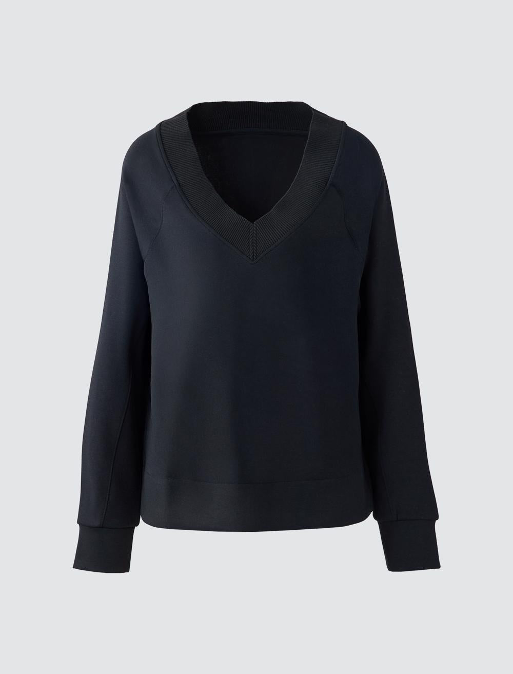V-Neck Long-Sleeve Sweatshirt - Black - 5WW235785900