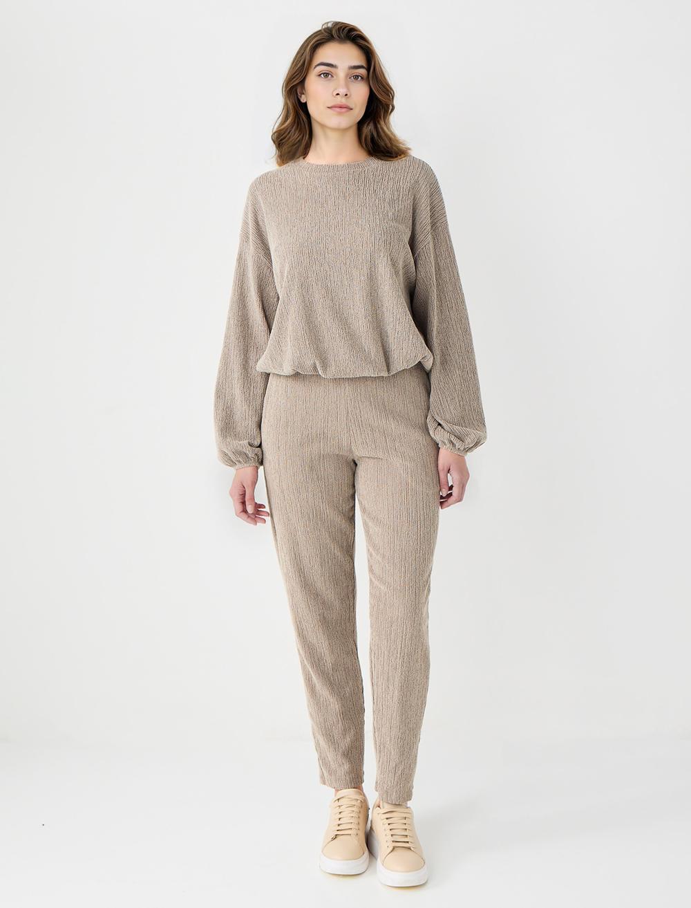 Crew Neck Long-Sleeve Sweatshirt - Beige - 5WW236136927