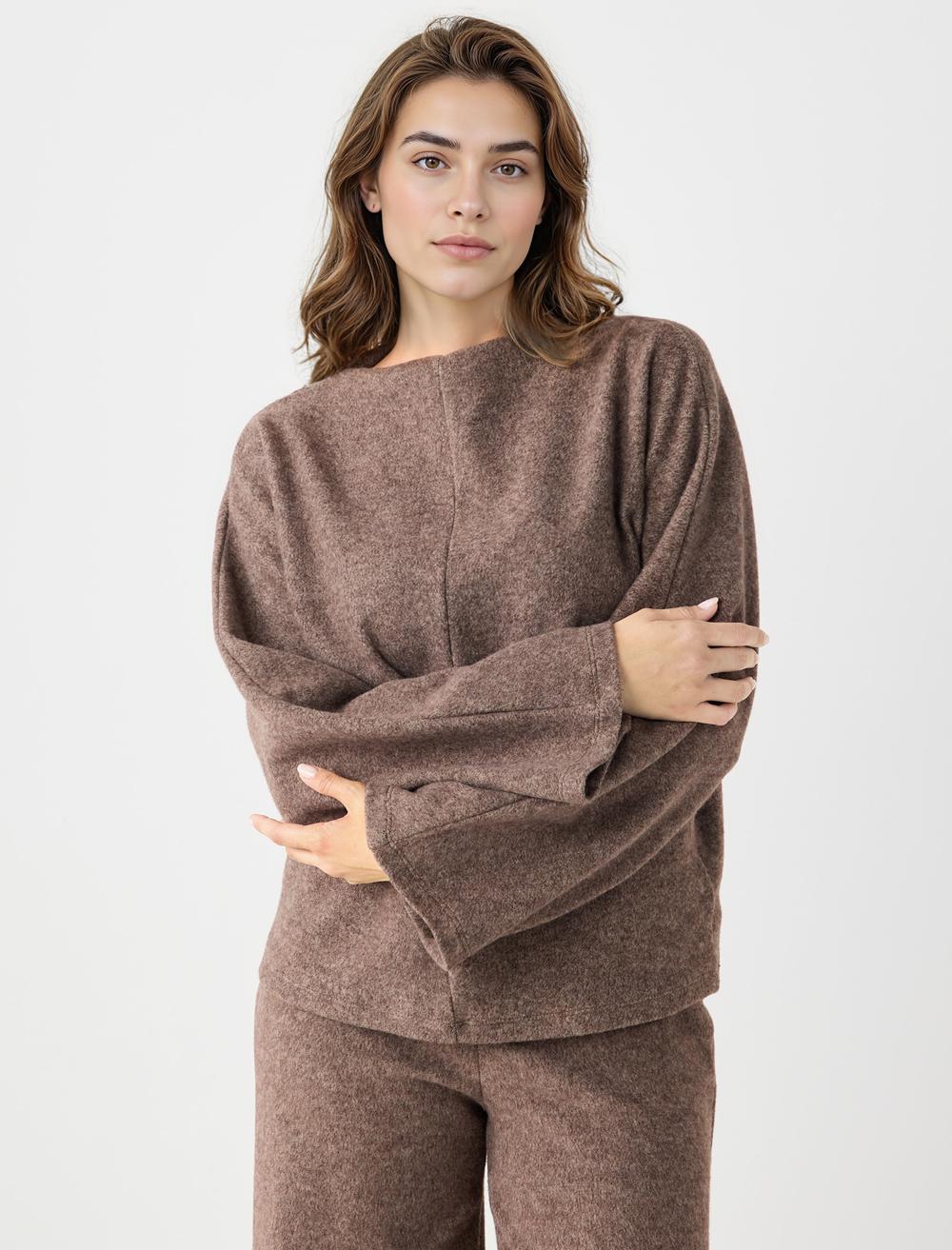 Loose Fit Off-The-Shoulder Sweatshirt - Brown Melange