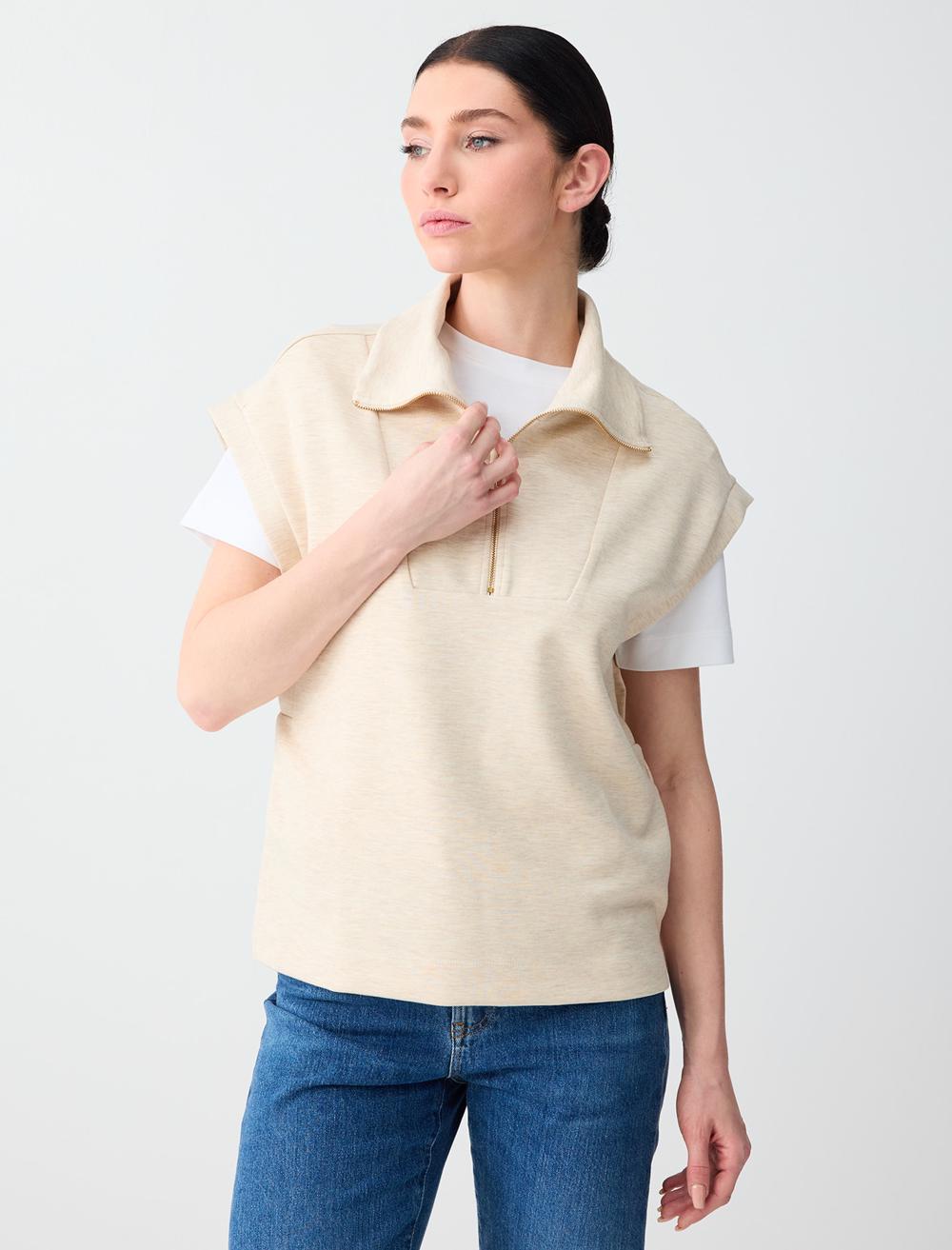 Ss Zippered Sweatshirt - Beige Melange