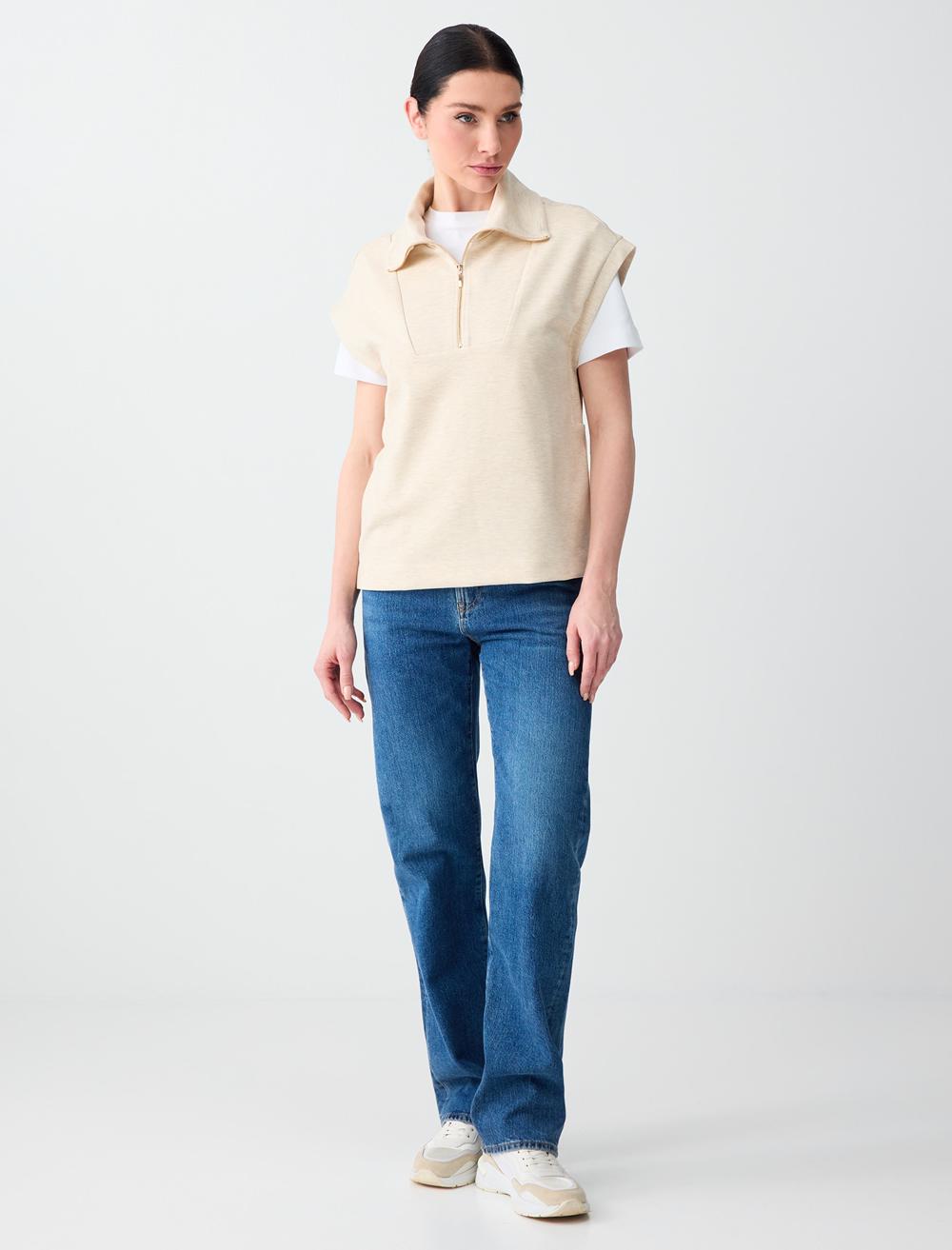 Ss Zippered Sweatshirt - Beige Melange