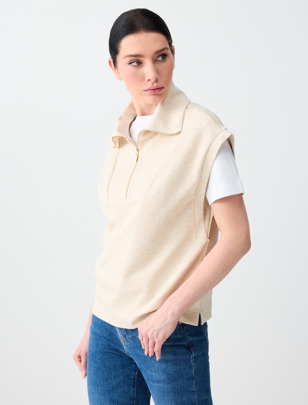 Ss Zippered Sweatshirt - Beige Melange