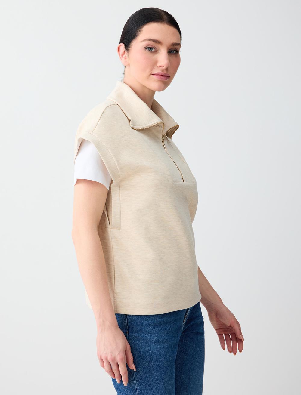 Ss Zippered Sweatshirt - Beige Melange