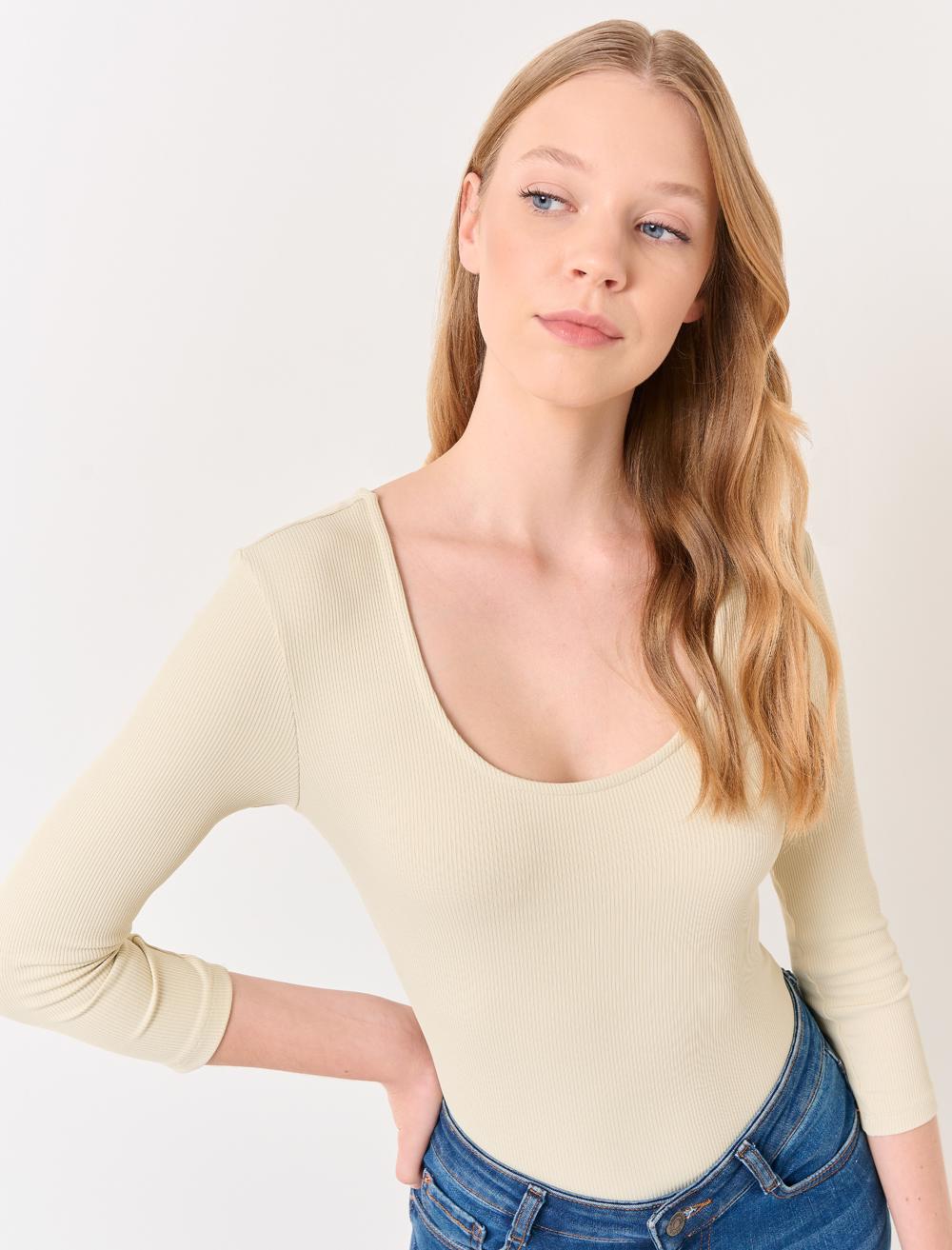 Slim Fit Three Quarter Sleeve T-Shirt - Stone - 23WTAIYLORV2928