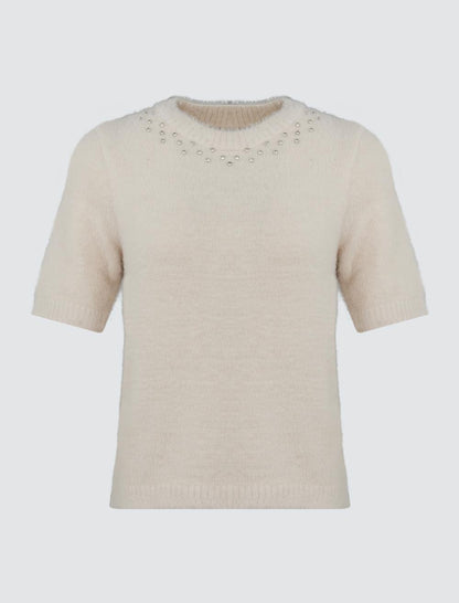 Stone Embroidered Crew-Neck T-Shirt