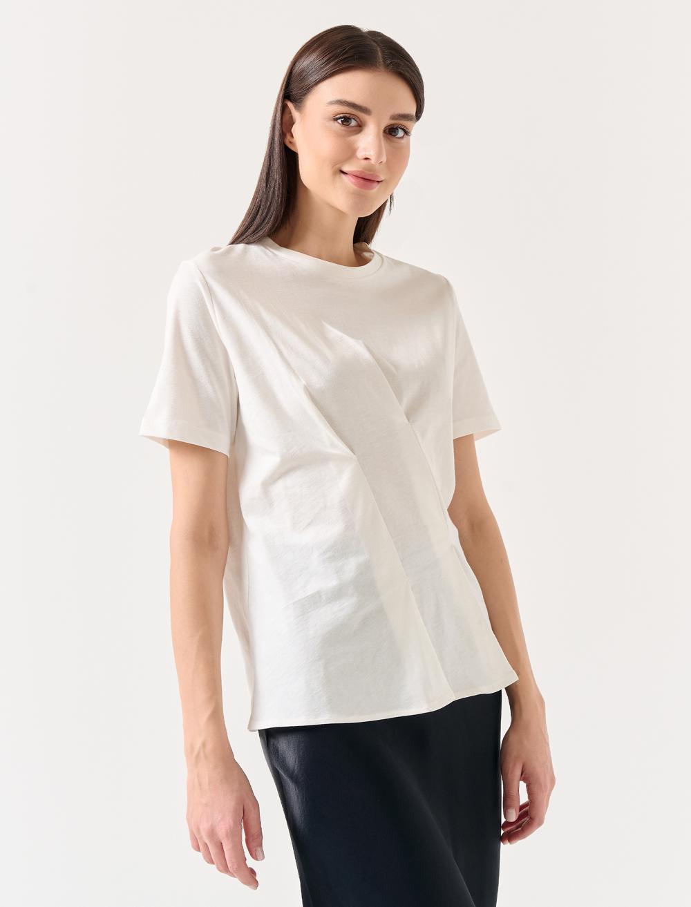 Crew Neck Short Sleeved 100% Cotton T-Shirt - White - 23ST020005101