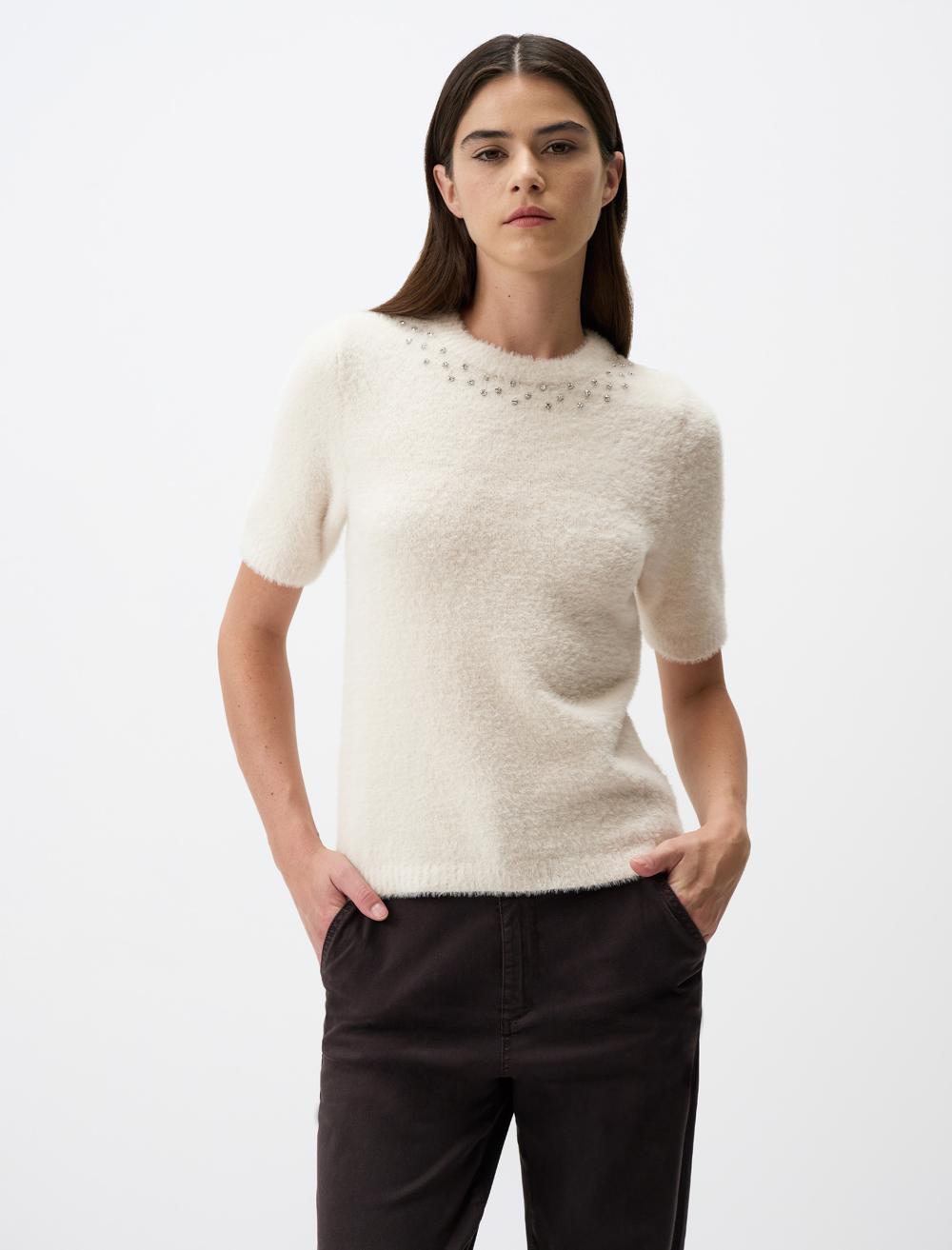 Stone Embroidered Crew-Neck T-Shirt