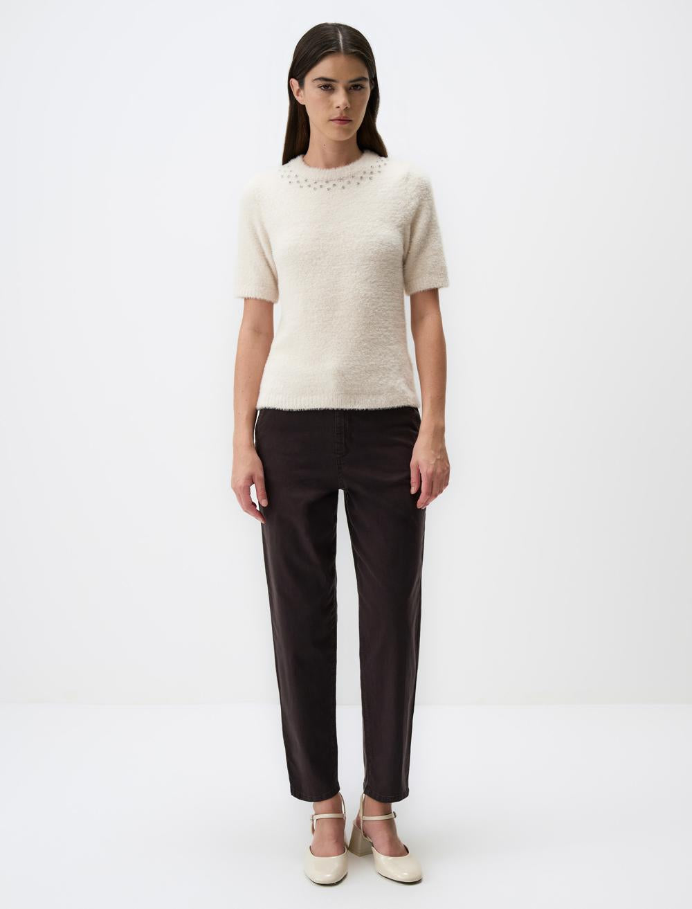 Stone Embroidered Crew-Neck T-Shirt