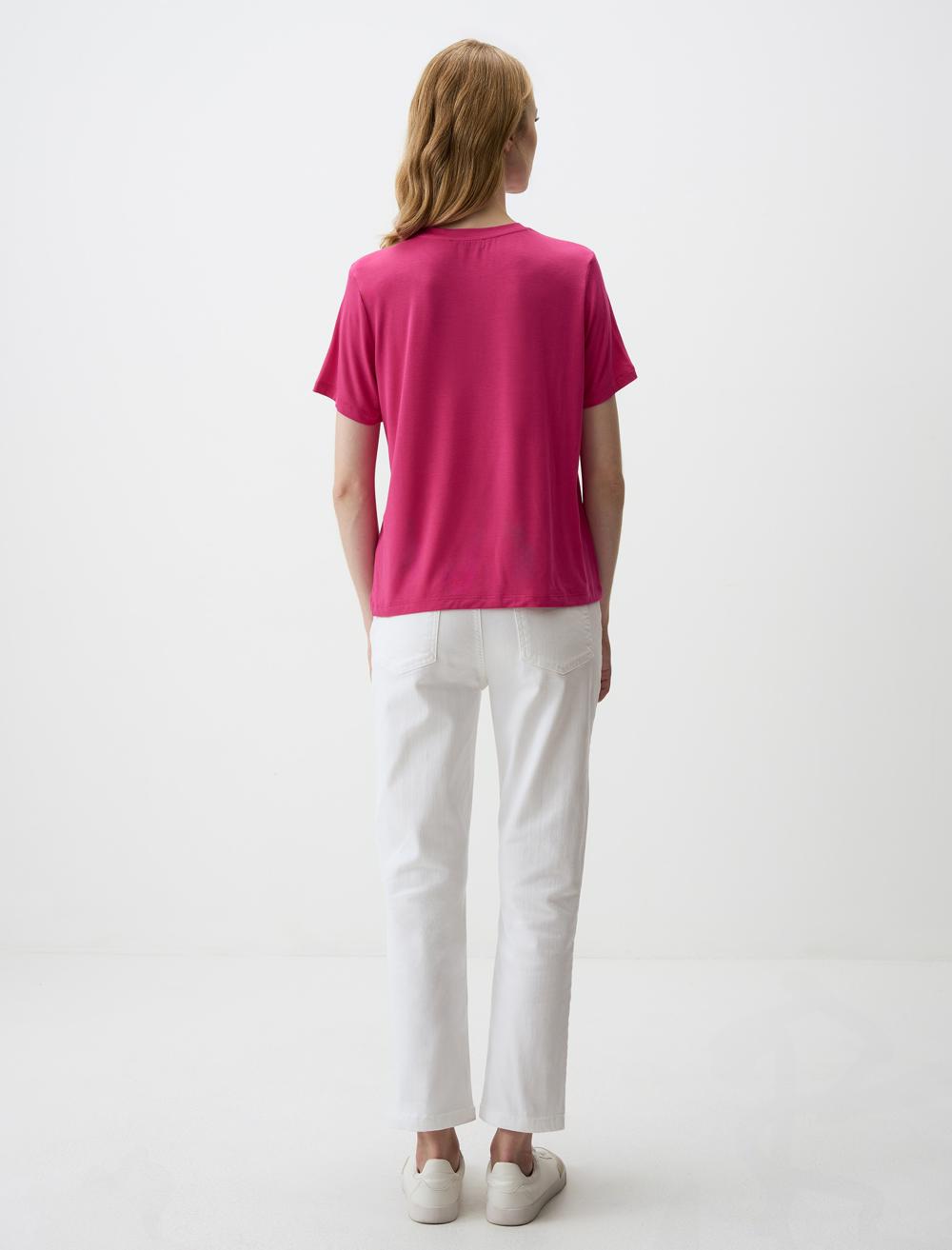 Crew Neck Short Sleeve Basic Knitted T-Shirt - 4WW032757