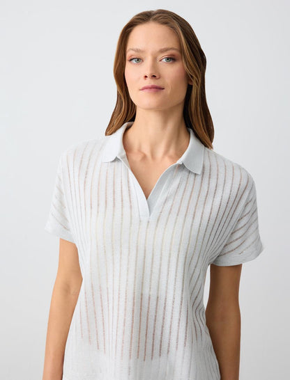 Loose fit Polo shirt Knitted Ecru T-shirt