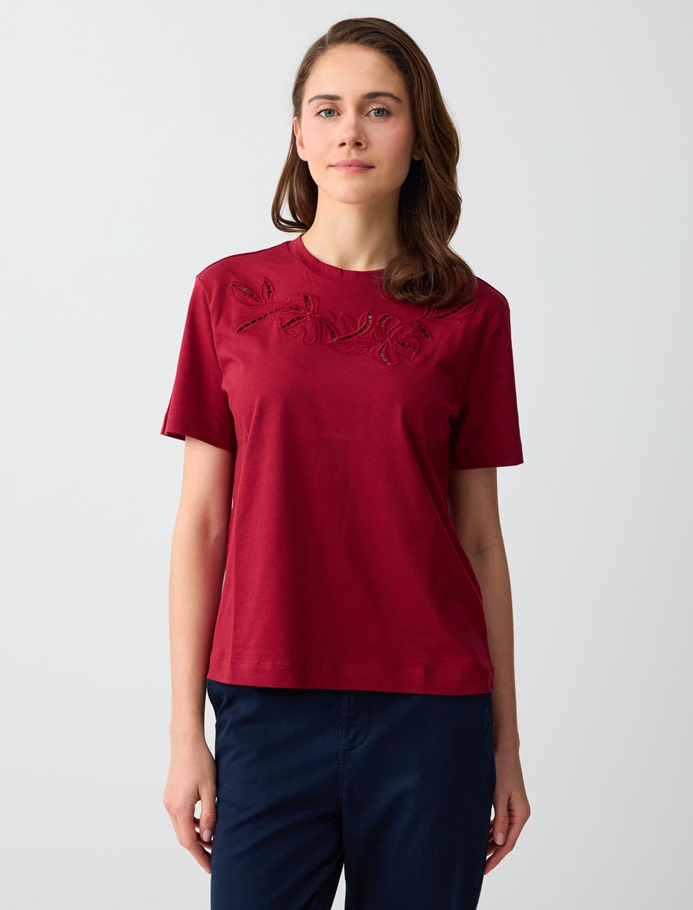 Normal Fit Crew Neck Short Sleeve T-shirt - Burgundy - 6SW275609562