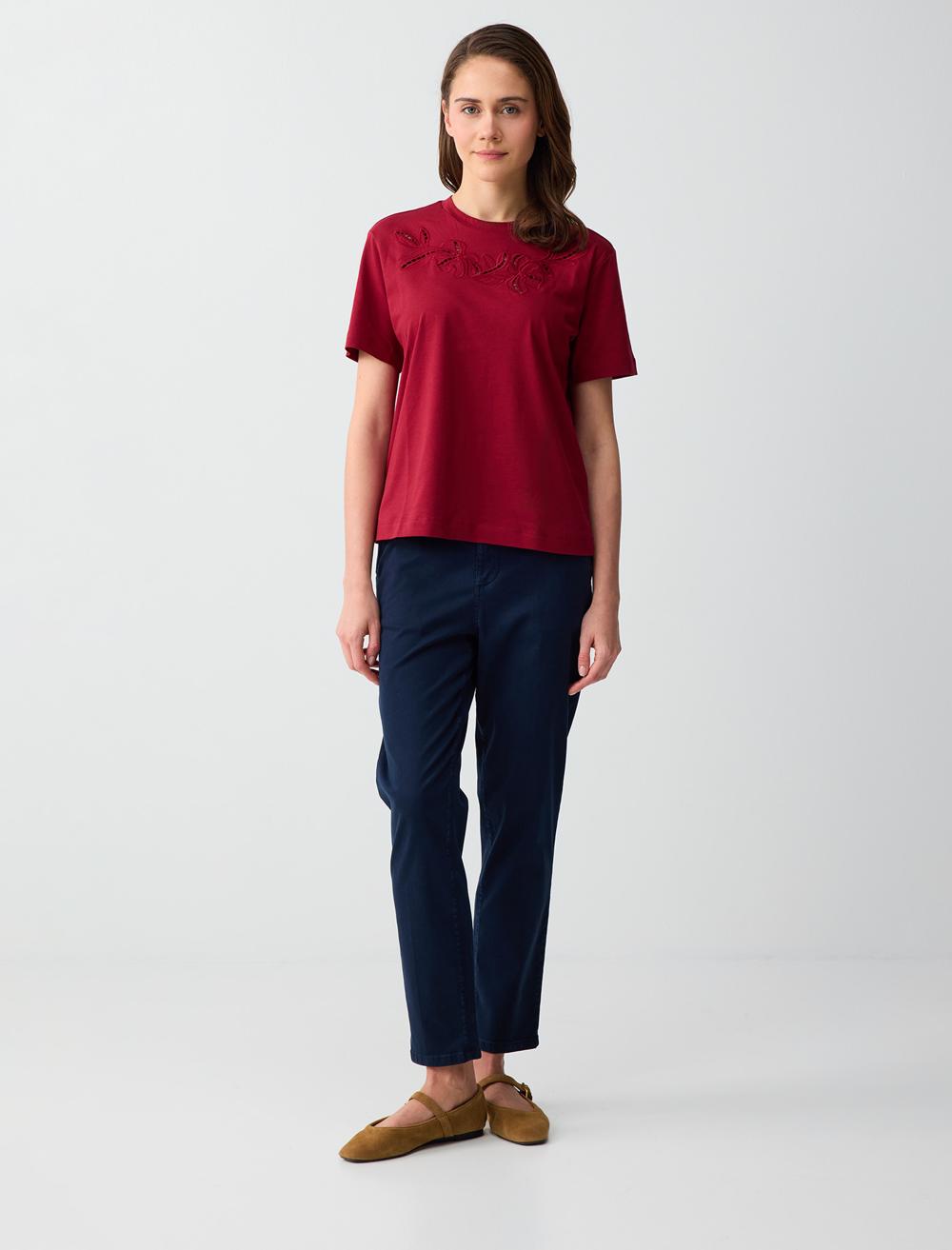 Normal Fit Crew Neck Short Sleeve T-shirt - Burgundy - 6SW275609562
