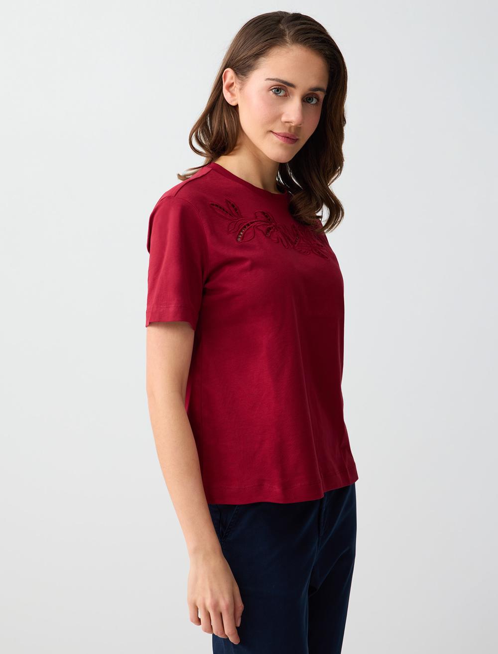 Normal Fit Crew Neck Short Sleeve T-shirt - Burgundy - 6SW275609562