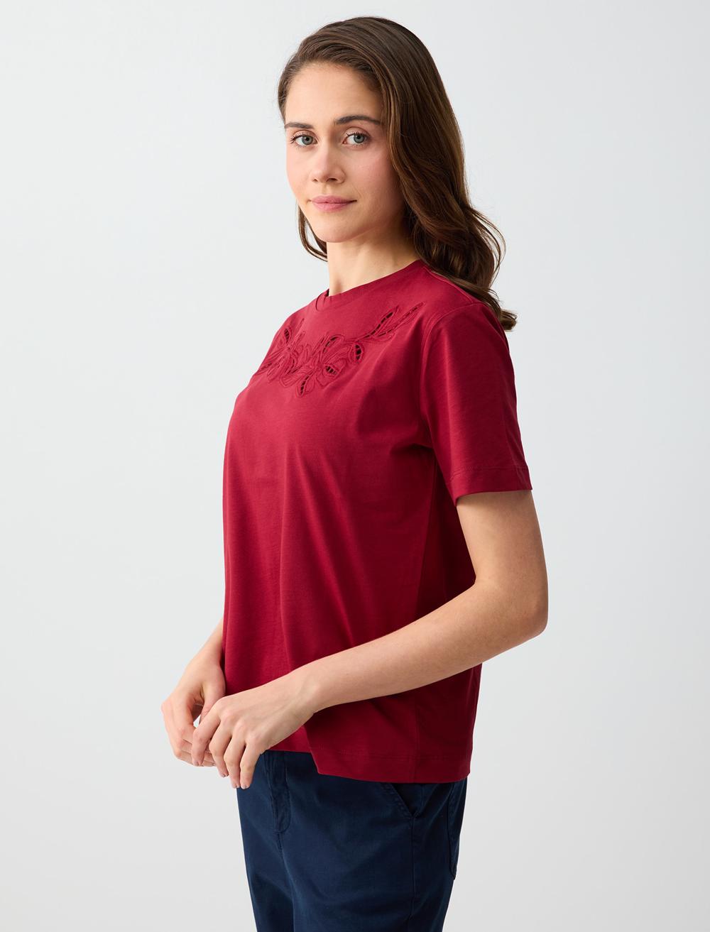 Normal Fit Crew Neck Short Sleeve T-shirt - Burgundy - 6SW275609562