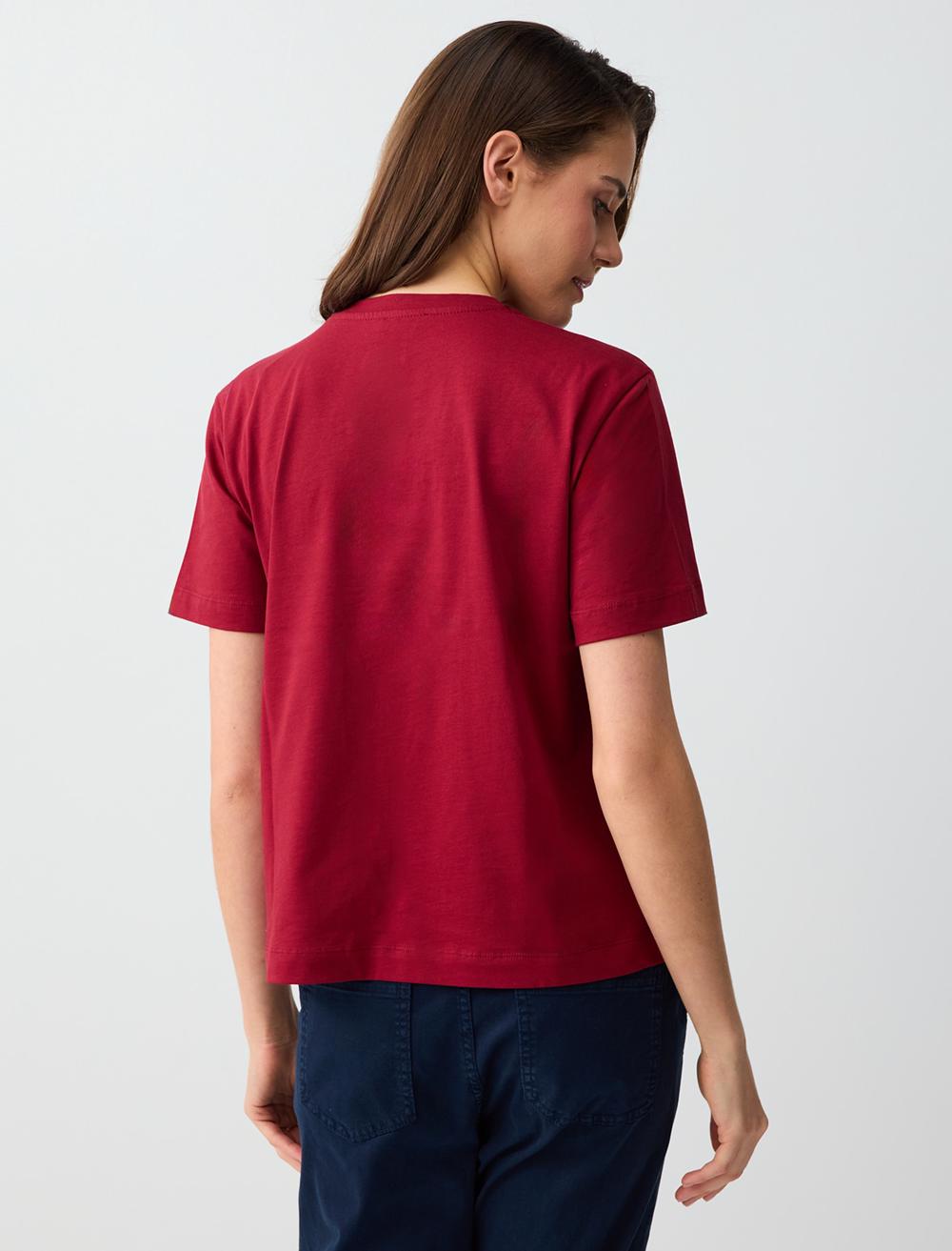 Normal Fit Crew Neck Short Sleeve T-shirt - Burgundy - 6SW275609562