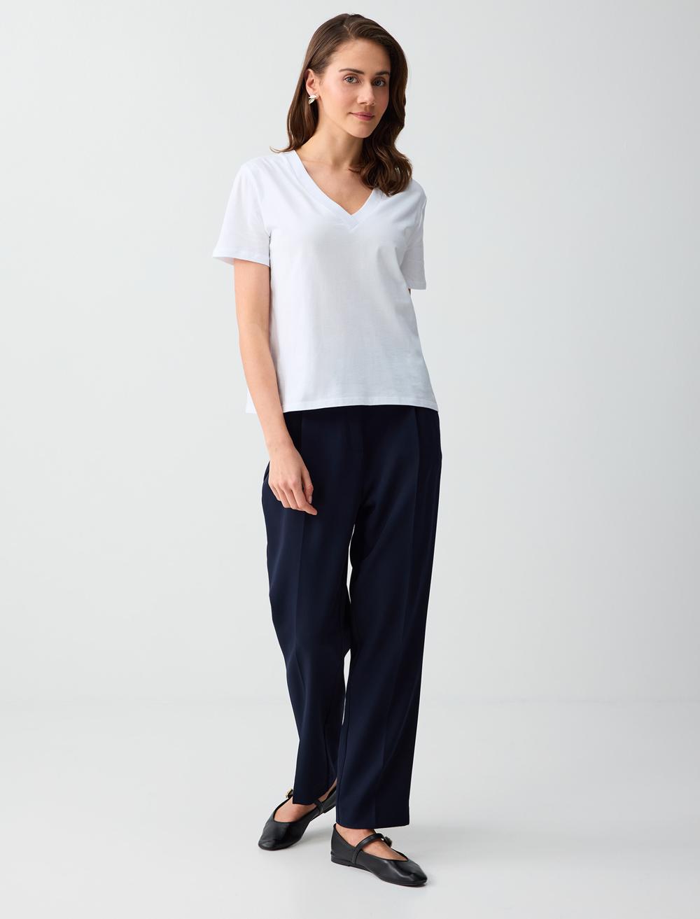 Normal Fit V-Neck Short Sleeve T-shirt - White - 6SW276791106