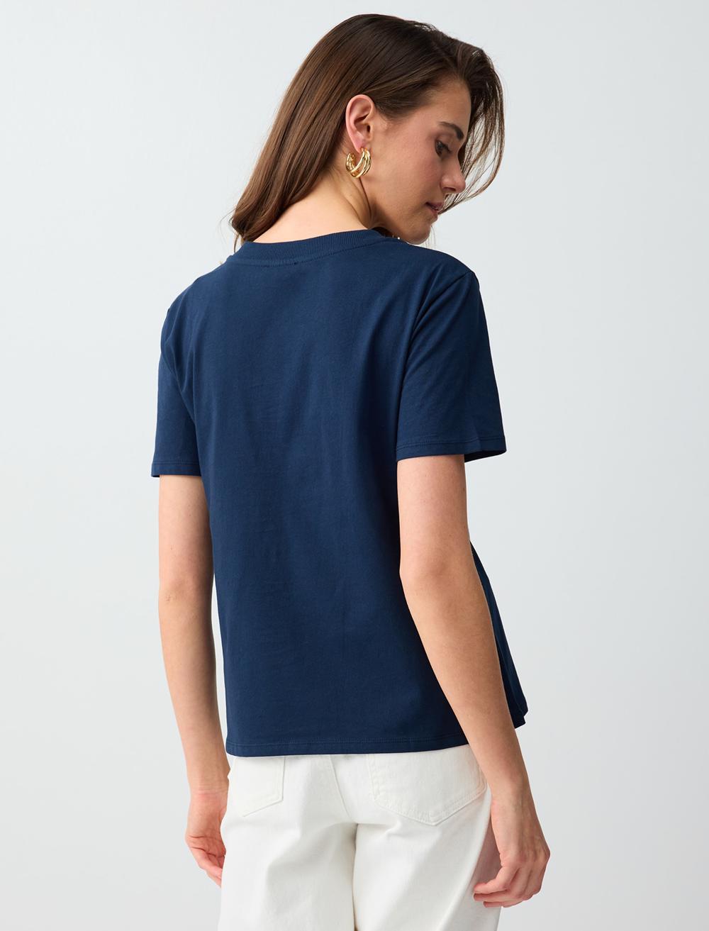 Normal Fit V-Neck Short Sleeve T-shirt - Dark Blue - 6SW276791494
