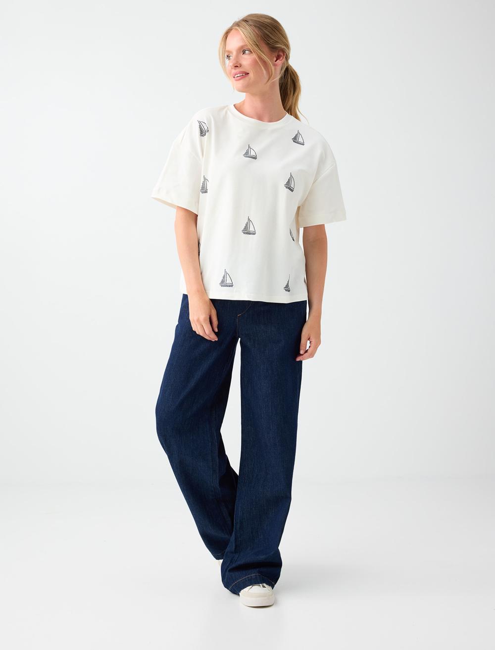 Normal Fit Crew Neck Short Sleeve T-shirt - White - 6SW277200106