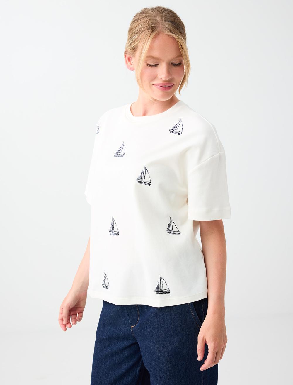 Normal Fit Crew Neck Short Sleeve T-shirt - White - 6SW277200106