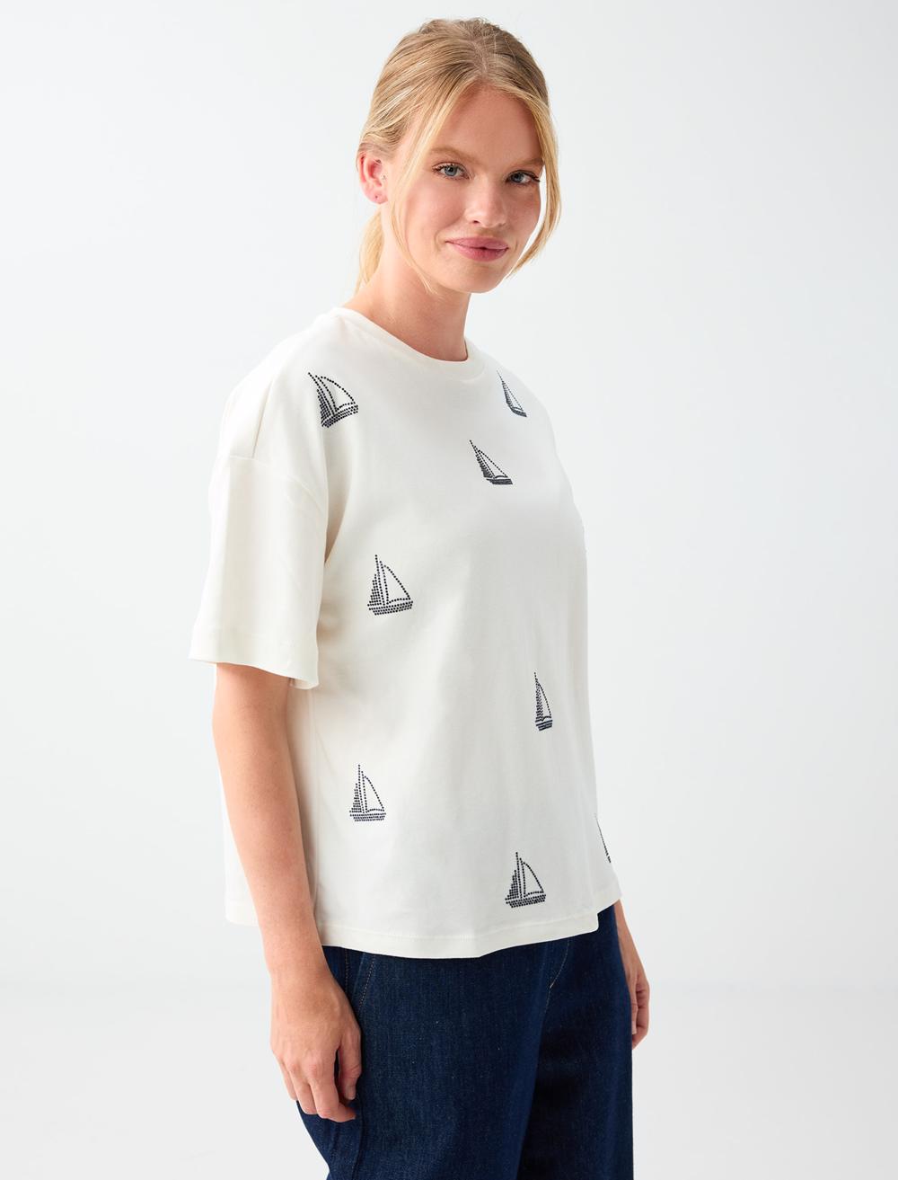 Normal Fit Crew Neck Short Sleeve T-shirt - White - 6SW277200106