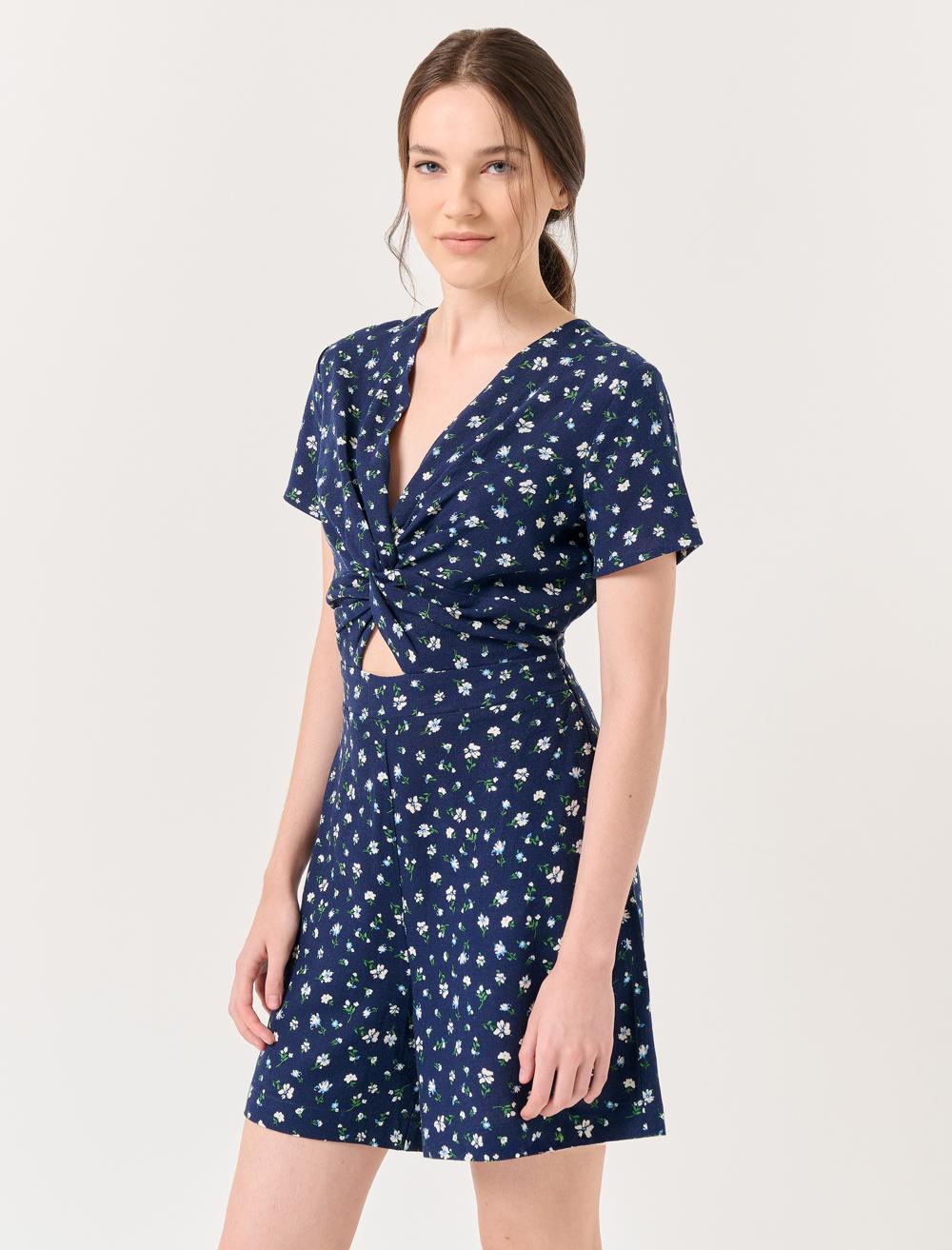Short Sleeve Floral Print Short Jumpsuit - 23SO031001
