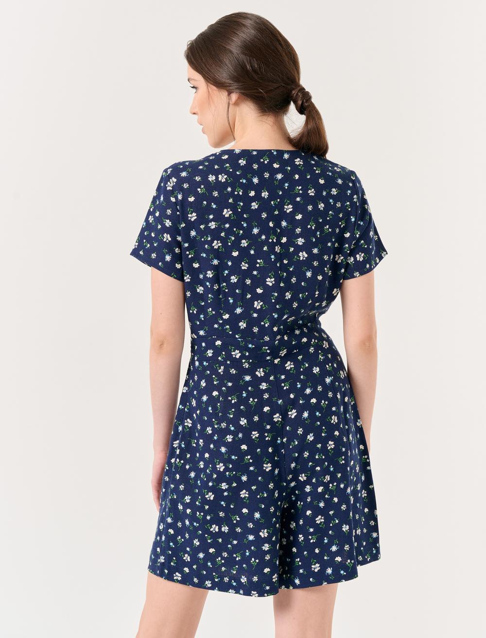 Short Sleeve Floral Print Short Jumpsuit - 23SO031001