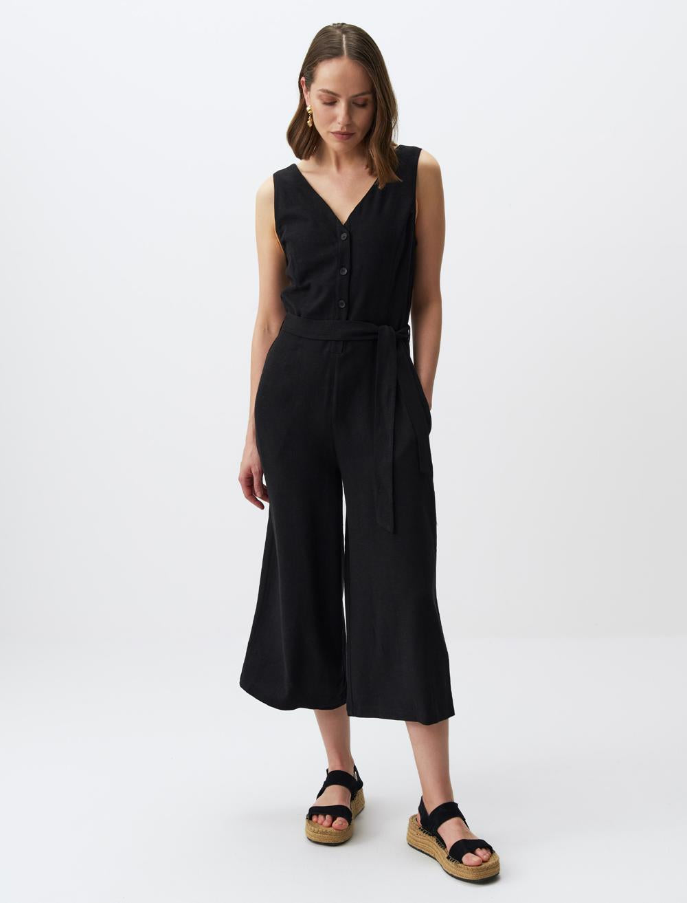 V-Neck Linen Jumpsuit - 24SO011001