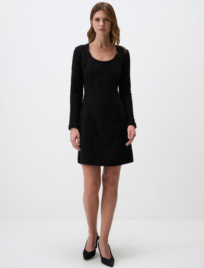U Neck Long Sleeve Knitted Mini Dress
