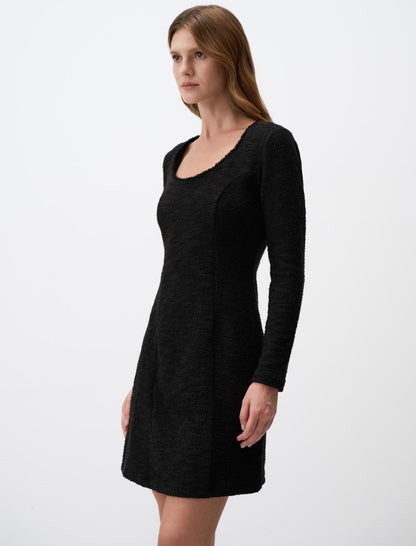 U Neck Long Sleeve Knitted Mini Dress