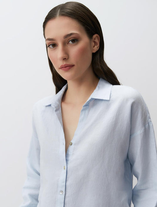 Long Sleeve Basic Woven Linen Shirt