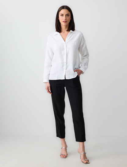 Long Sleeve Basic Woven Linen Shirt