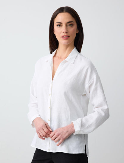 Long Sleeve Basic Woven Linen Shirt