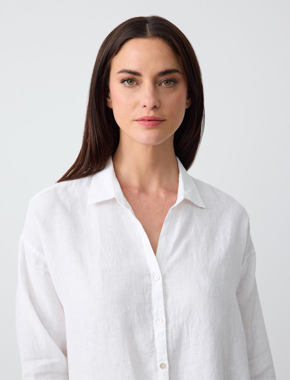 Long Sleeve Basic Woven Linen Shirt