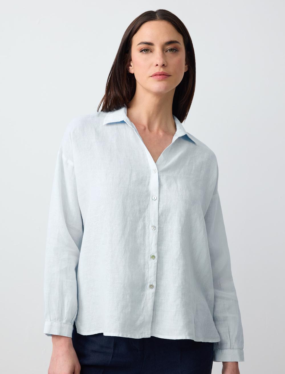 Long Sleeve Basic Woven Linen Shirt