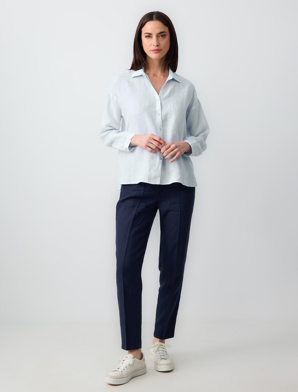 Long Sleeve Basic Woven Linen Shirt