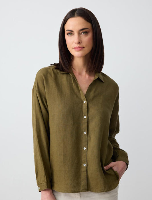Long Sleeve Basic Woven Linen Shirt