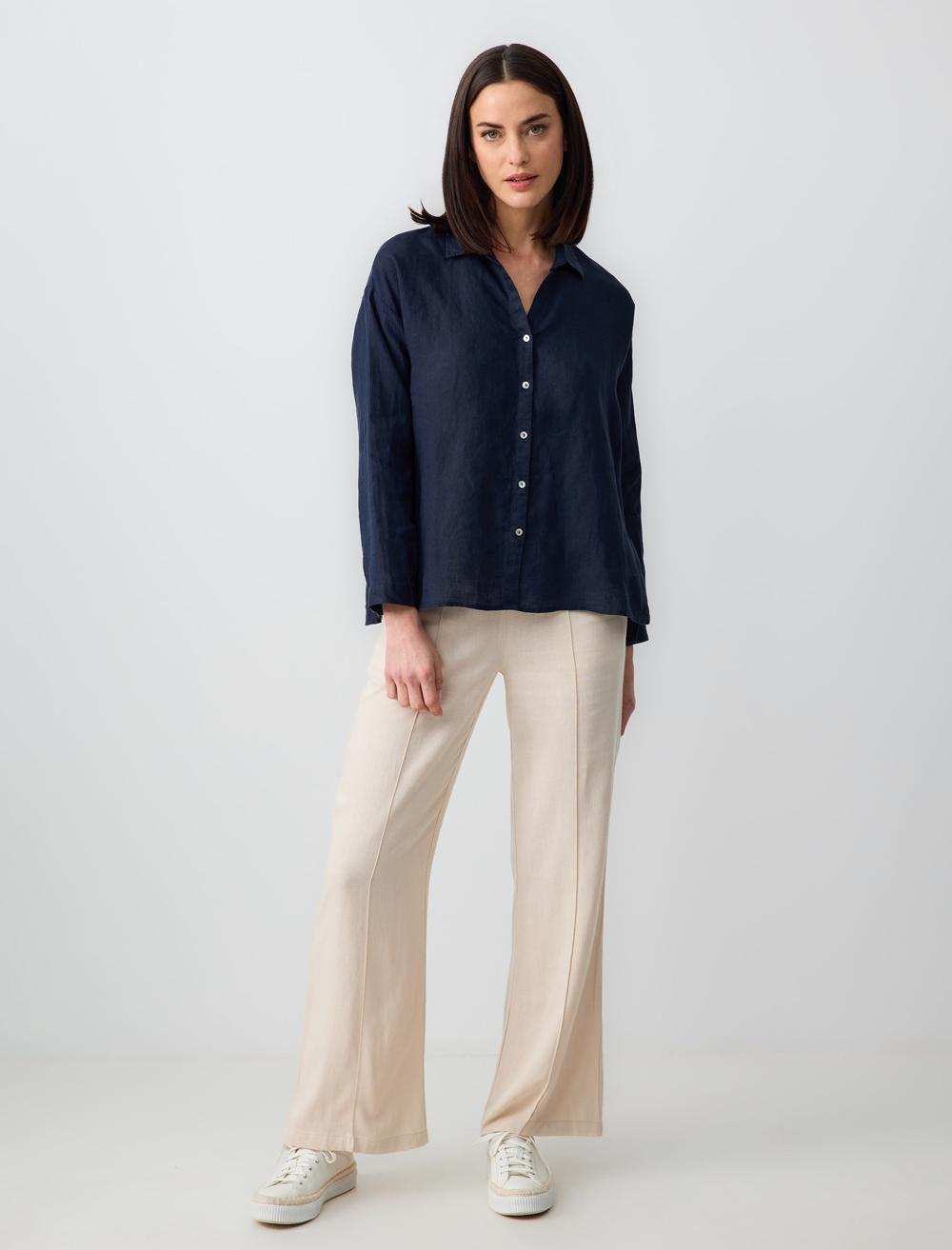 Long Sleeve Basic Woven Linen Shirt