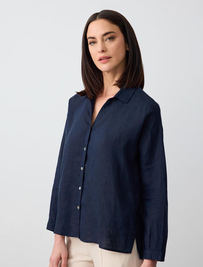 Long Sleeve Basic Woven Linen Shirt