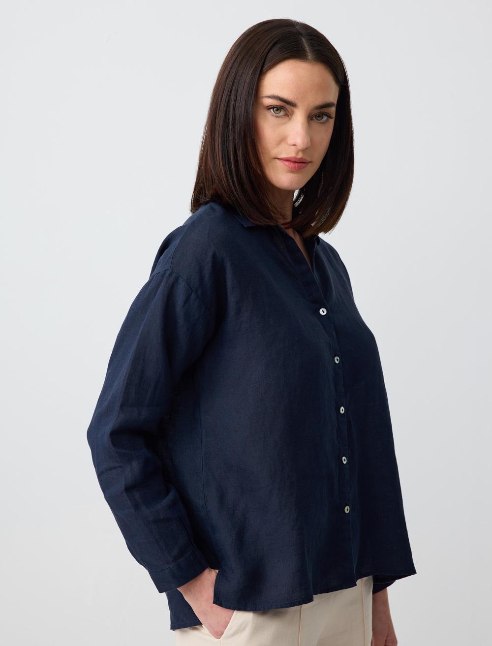 Long Sleeve Basic Woven Linen Shirt
