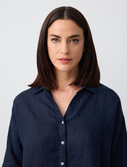 Long Sleeve Basic Woven Linen Shirt