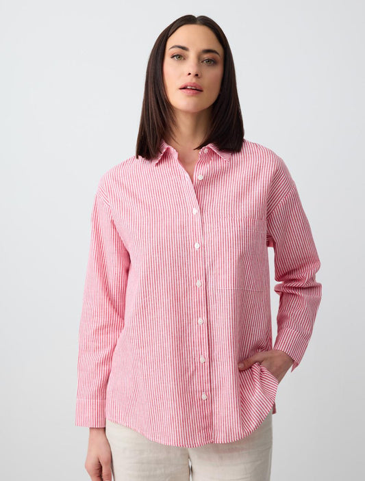 Long Sleeve Striped Linen Shirt with Pockets