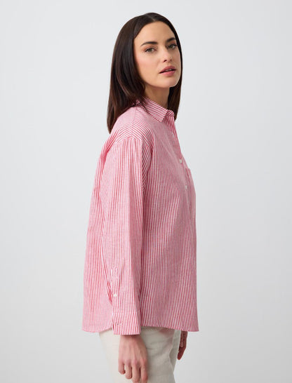 Long Sleeve Striped Linen Shirt with Pockets